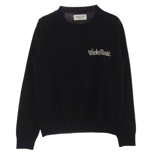 WACKO MARIA ワコマリア 14AW-KNT-06 エンブロイダリ― 刺繍 ロゴ ウール ニット セーター ブラック系 S【中古】