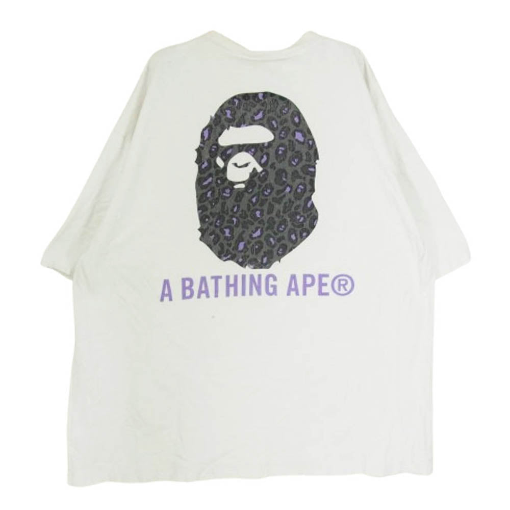 A BATHING APE アベイシングエイプ 001TEG801082X ロゴプリント レオパード エイプヘッド 半袖 Tシャツ ホワイト系 2XL【中古】