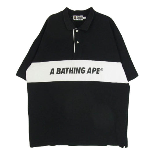 A BATHING APE アベイシングエイプ 001P0H301008X ロゴプリント 半袖 ラガー ポロ シャツ ブラック系 2XL【中古】