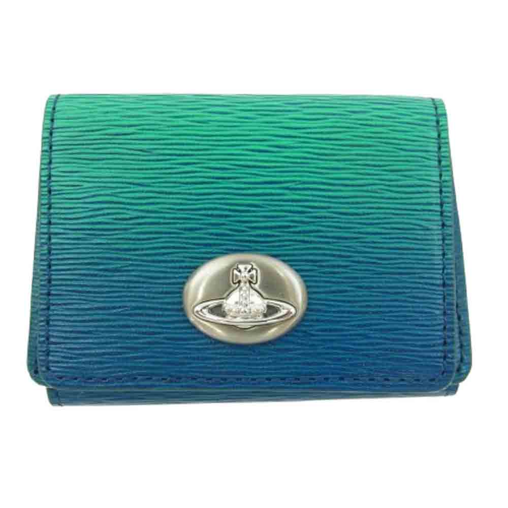 Vivienne Westwood ヴィヴィアンウエストウッド NEW GRADATION ニューグラデーション オーブボタン ミニウォレット コンパクト 三つ折り財布 ブルー系【極上美品】【中古】