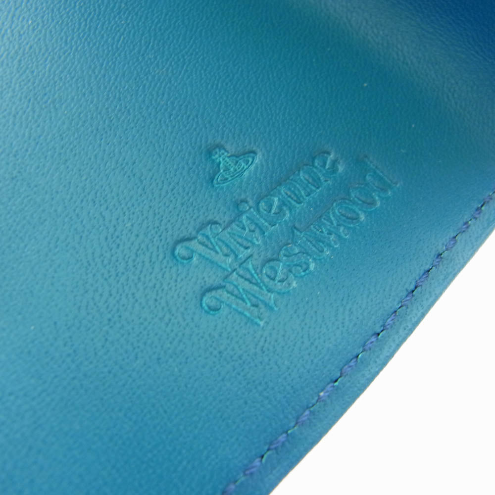 Vivienne Westwood ヴィヴィアンウエストウッド NEW GRADATION ニューグラデーション オーブボタン ミニウォレット コンパクト 三つ折り財布 ブルー系【極上美品】【中古】