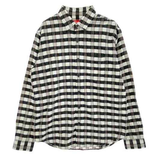Supreme シュプリーム 17SS Checker Plaid Flannel Shirt プレイドチェック フランネル 長袖 シャツ ホワイト系 ブラック系 M【中古】