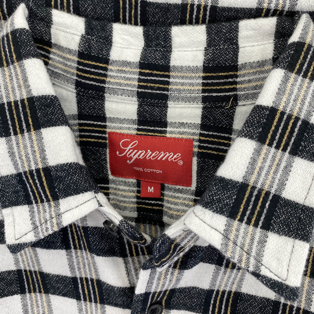 Supreme シュプリーム 17SS Checker Plaid Flannel Shirt プレイドチェック フランネル 長袖 シャツ ホワイト系 ブラック系 M【中古】