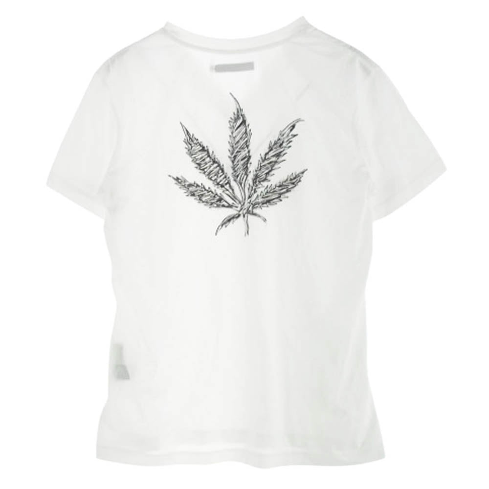 1piu1uguale3 ウノピュウノウグァーレトレ MRT289-COT355 × lucien pellat-finet ルシアンペラフィネ BACK LEAF V-NECK TEE バックリーフ刺繍 Vネック Tシャツ 半袖カットソー ホワイト系 6【中古】