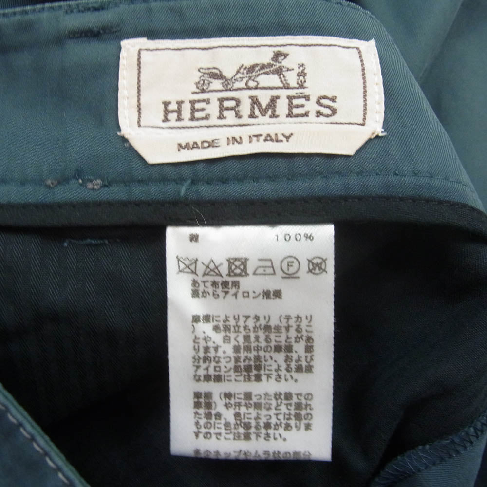 HERMES エルメス 国内正規品 センタープレス ステッチ トラウザー パンツ  グリーン系 38【中古】