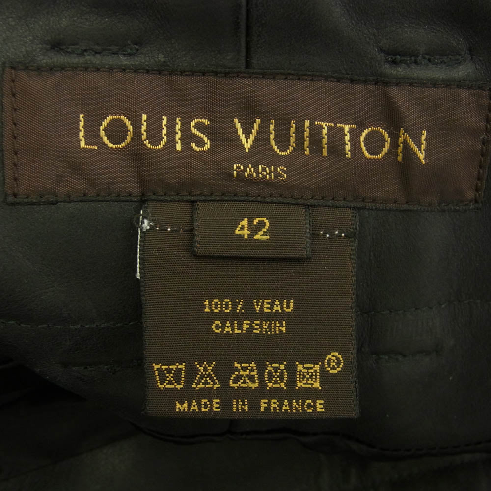 LOUIS VUITTON ルイ・ヴィトン フランス製 カーフスキン サイドジップ オールレザー ロングパンツ ブラック系 42【中古】