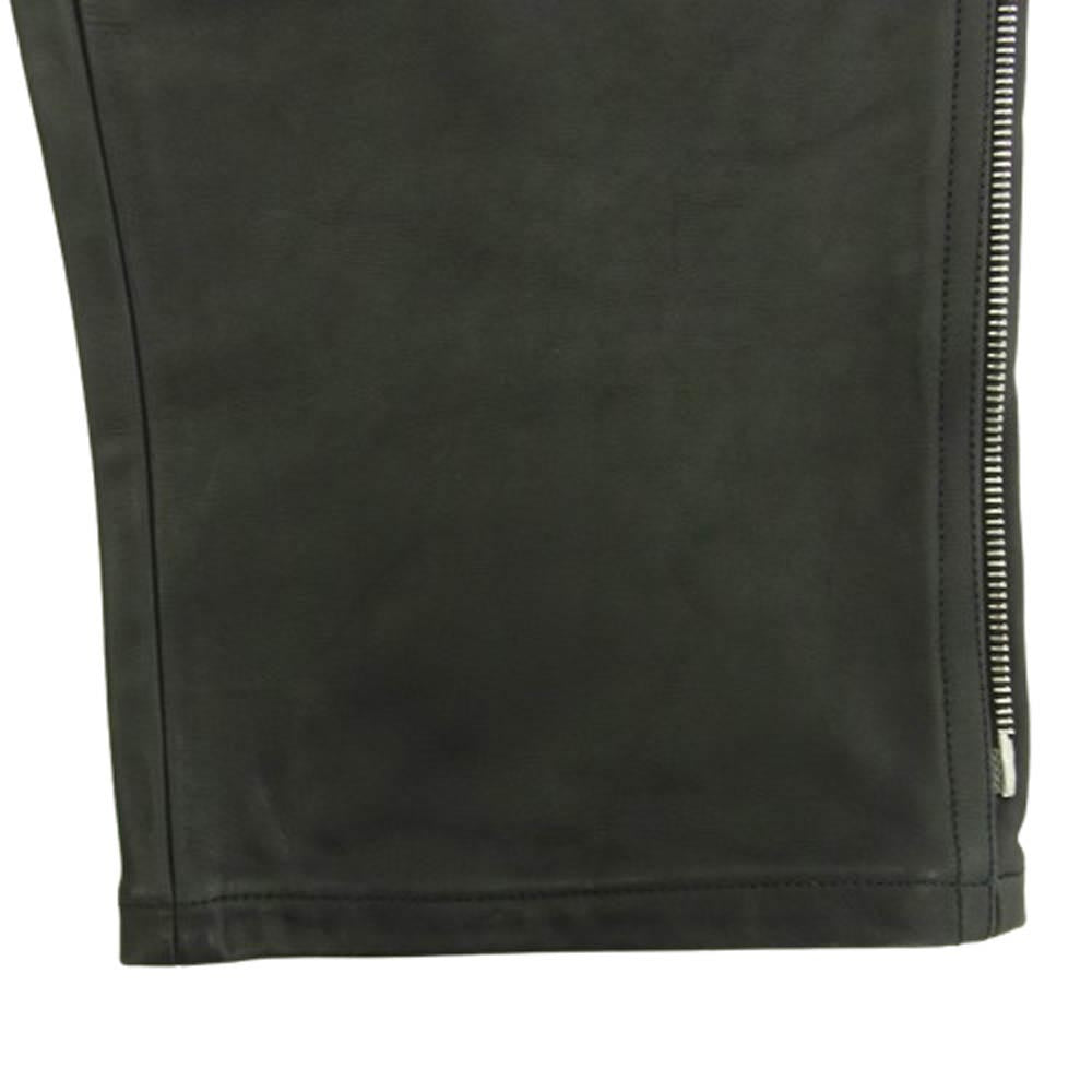 LOUIS VUITTON ルイ・ヴィトン フランス製 カーフスキン サイドジップ オールレザー ロングパンツ ブラック系 42【中古】