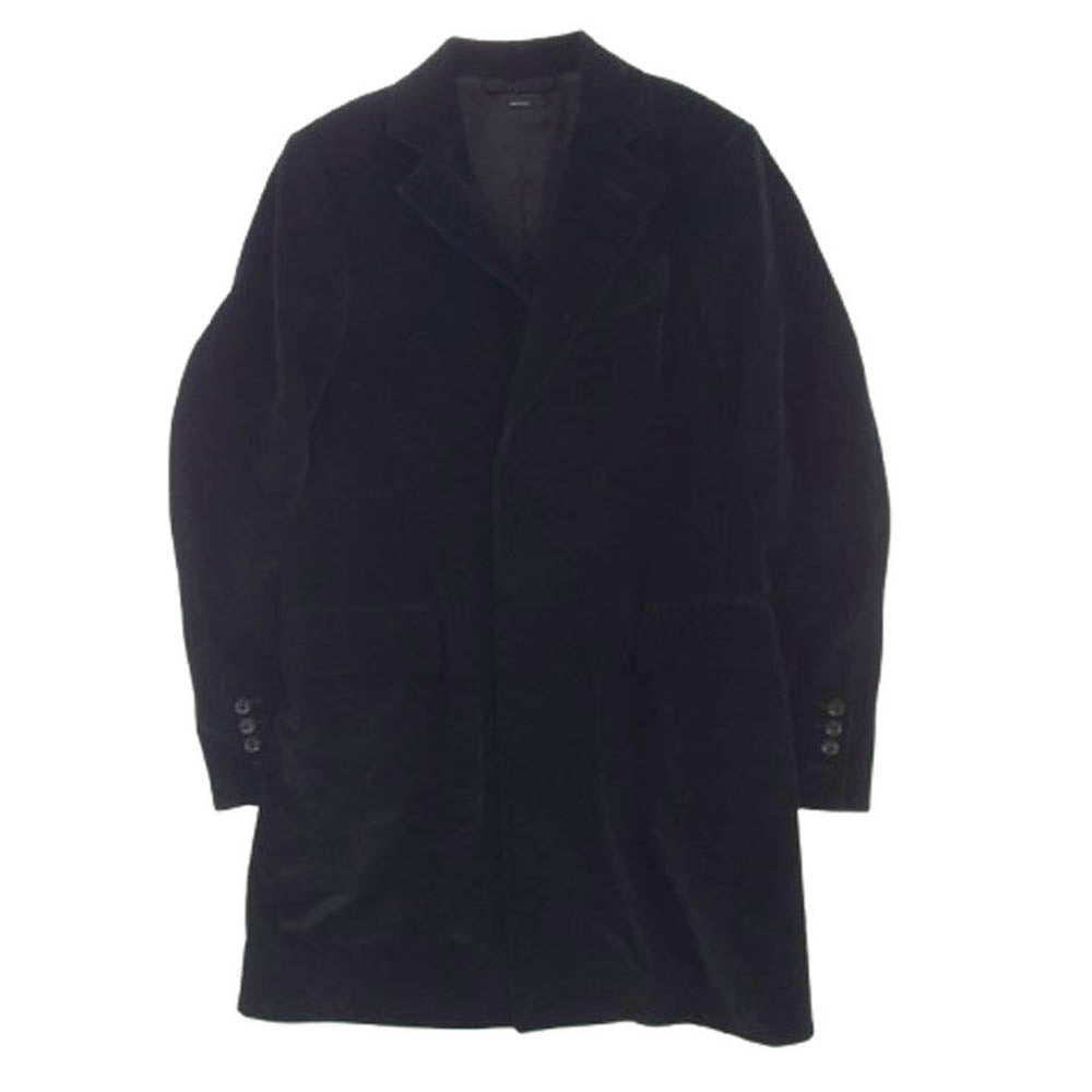 TOM FORD トムフォード イタリア製 比翼 コットン リネン ベロア チェスター コート ブラック系 46【中古】
