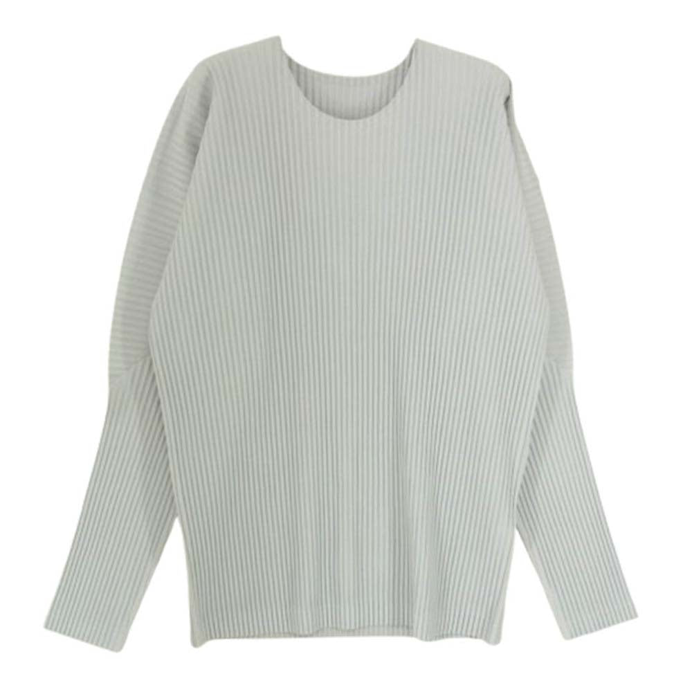 HOMME PLISSE ISSEY MIYAKE オム プリッセ イッセイミヤケ HP55JK421 BASICS ラウンドネック プリーツ カットソー グレー系 4【中古】