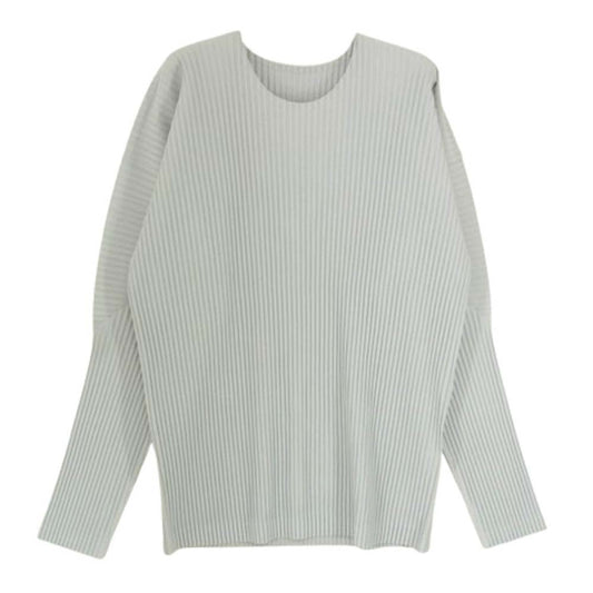 HOMME PLISSE ISSEY MIYAKE オム プリッセ イッセイミヤケ HP55JK421 BASICS ラウンドネック プリーツ カットソー グレー系 4【中古】