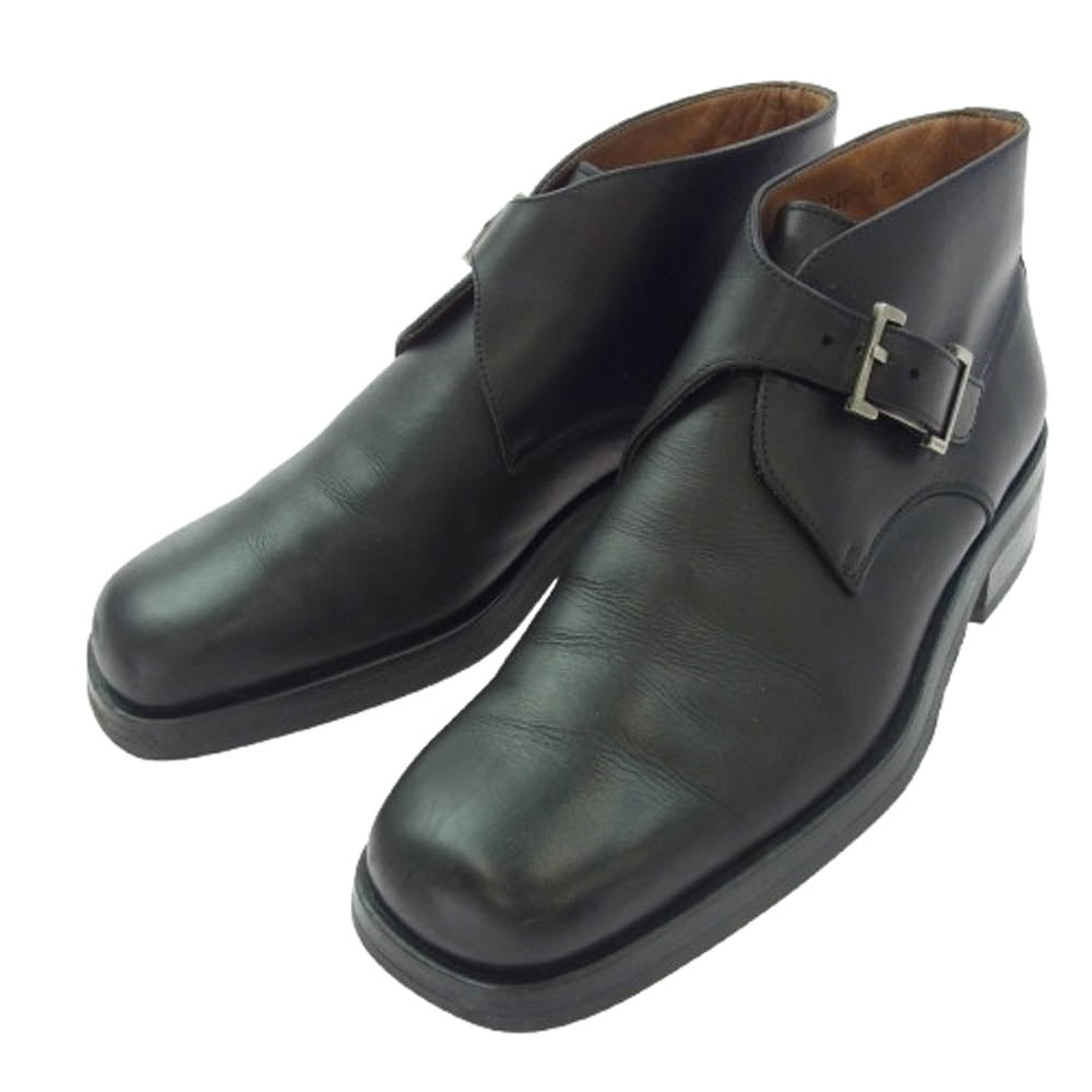 GUCCI グッチ 114-0120 モンクストラップ スクエア トゥ レザー チャッカ ブーツ ブラック系 40E【中古】