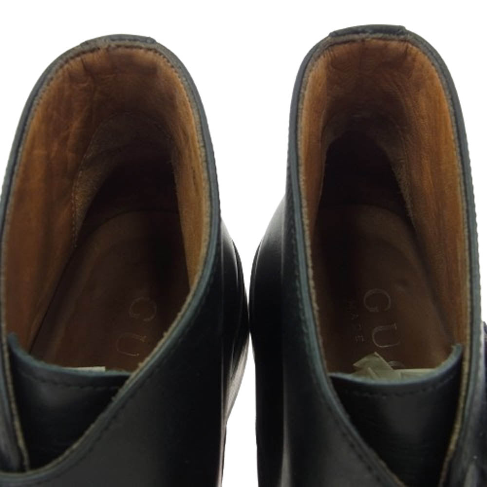 GUCCI グッチ 114-0120 モンクストラップ スクエア トゥ レザー チャッカ ブーツ ブラック系 40E【中古】