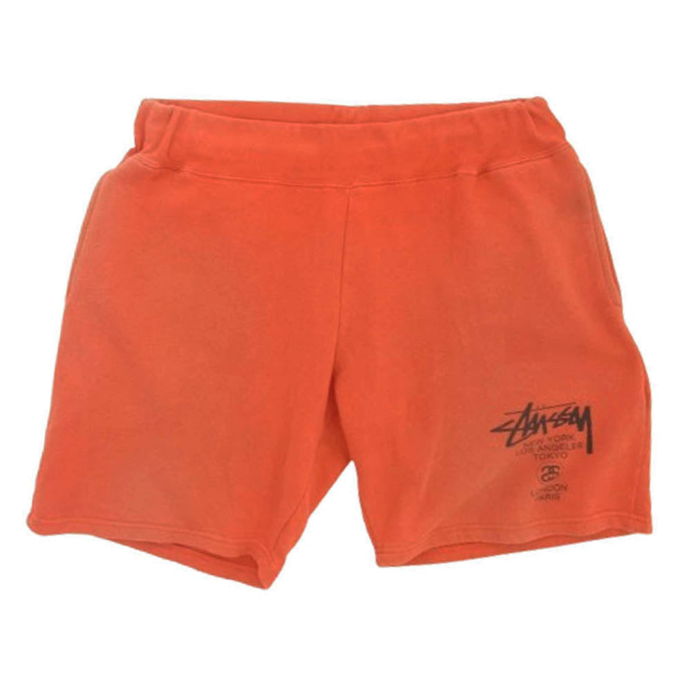 STUSSY ステューシー ロゴ スウェット ショートハーフ ショーツ パンツ オレンジ系 M【中古】