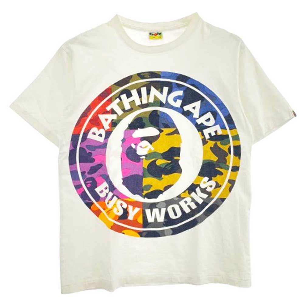 A BATHING APE アベイシングエイプ BUSY WORKS マルチカモ 半袖 Tシャツ ホワイト系 XL【中古】