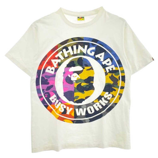 A BATHING APE アベイシングエイプ BUSY WORKS マルチカモ 半袖 Tシャツ ホワイト系 XL【中古】