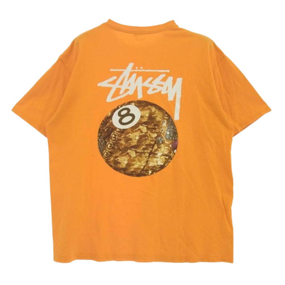 STUSSY ステューシー 8ボール ゴールド プリント Tシャツ 半袖 オレンジ オレンジ系 L【中古】