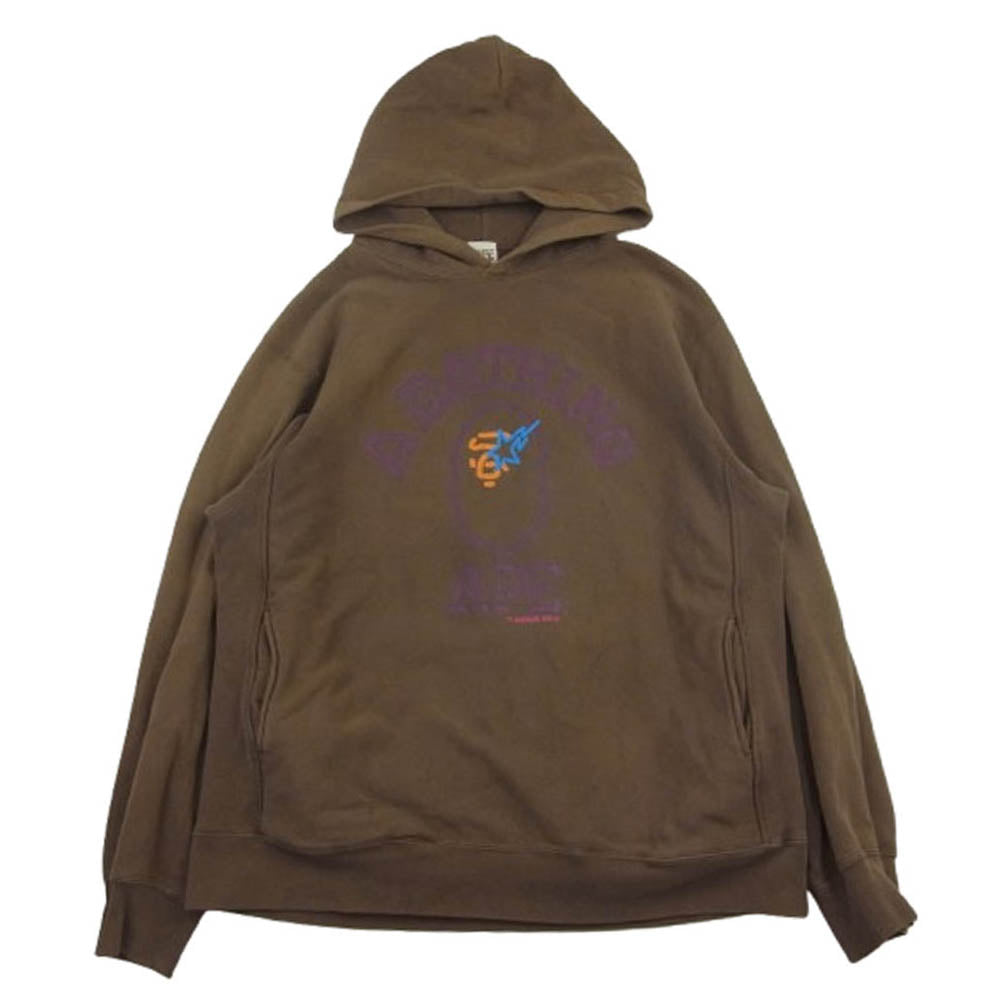 A BATHING APE アベイシングエイプ ネオン カレッジ ロゴ プルオーバー スウェット パーカー ブラウン系 L【中古】