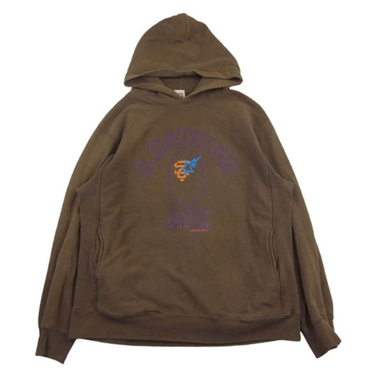 A BATHING APE アベイシングエイプ ネオン カレッジ ロゴ プルオーバー スウェット パーカー ブラウン系 L【中古】