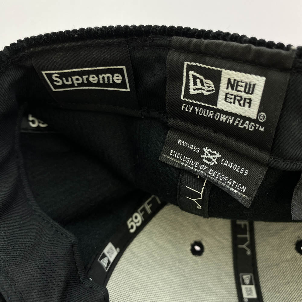 Supreme シュプリーム 15AW × NEW ERA ニューエラ Corduroy Box Logo Cap コーデュロイ ボックス ロゴ ベースボール キャップ ブラック系 60.6cm【中古】