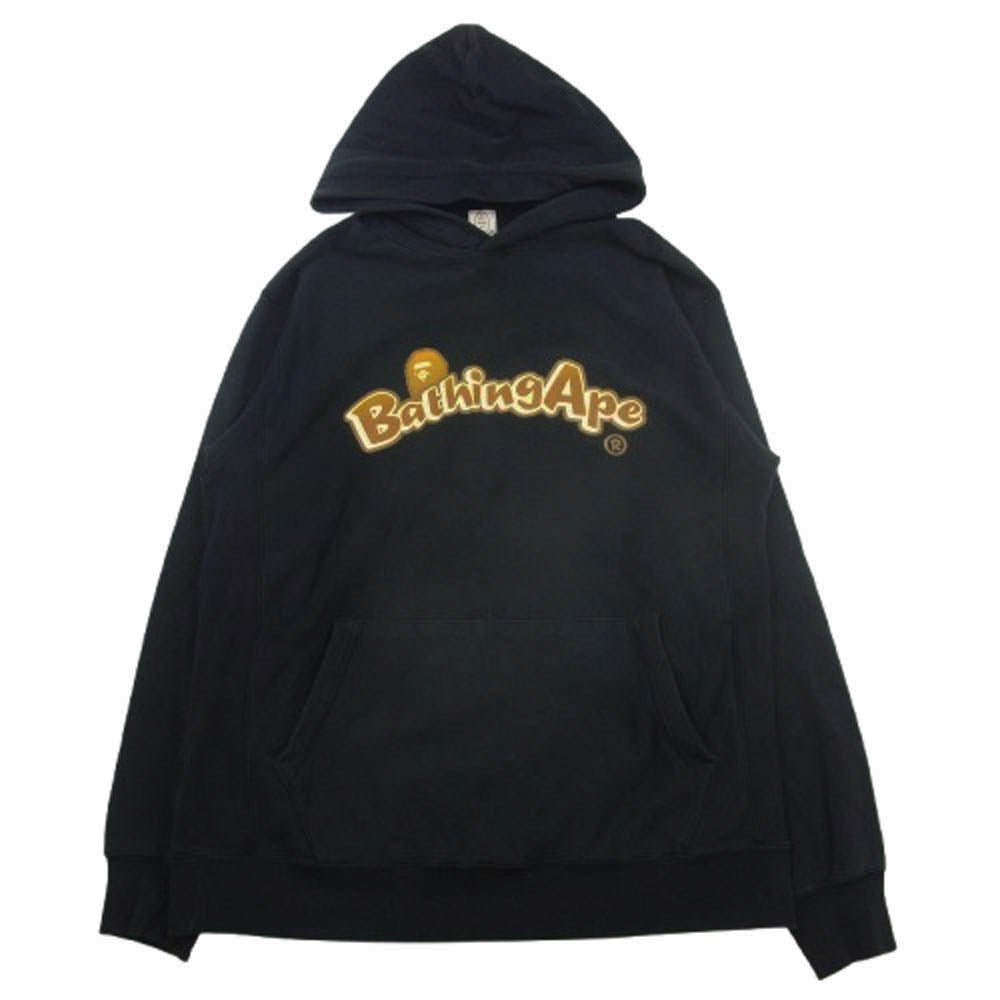 A BATHING APE アベイシングエイプ 初期タグ アーチロゴ ロゴ プリント スウェット プルオーバー パーカー ブラック系 L【中古】