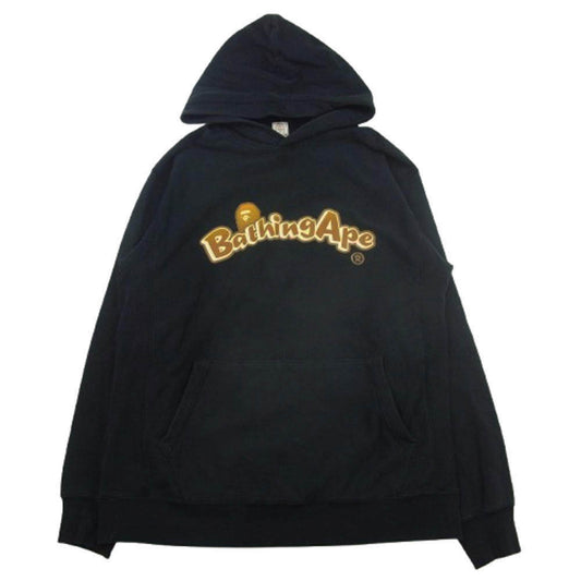 A BATHING APE アベイシングエイプ 初期タグ アーチロゴ ロゴ プリント スウェット プルオーバー パーカー ブラック系 L【中古】