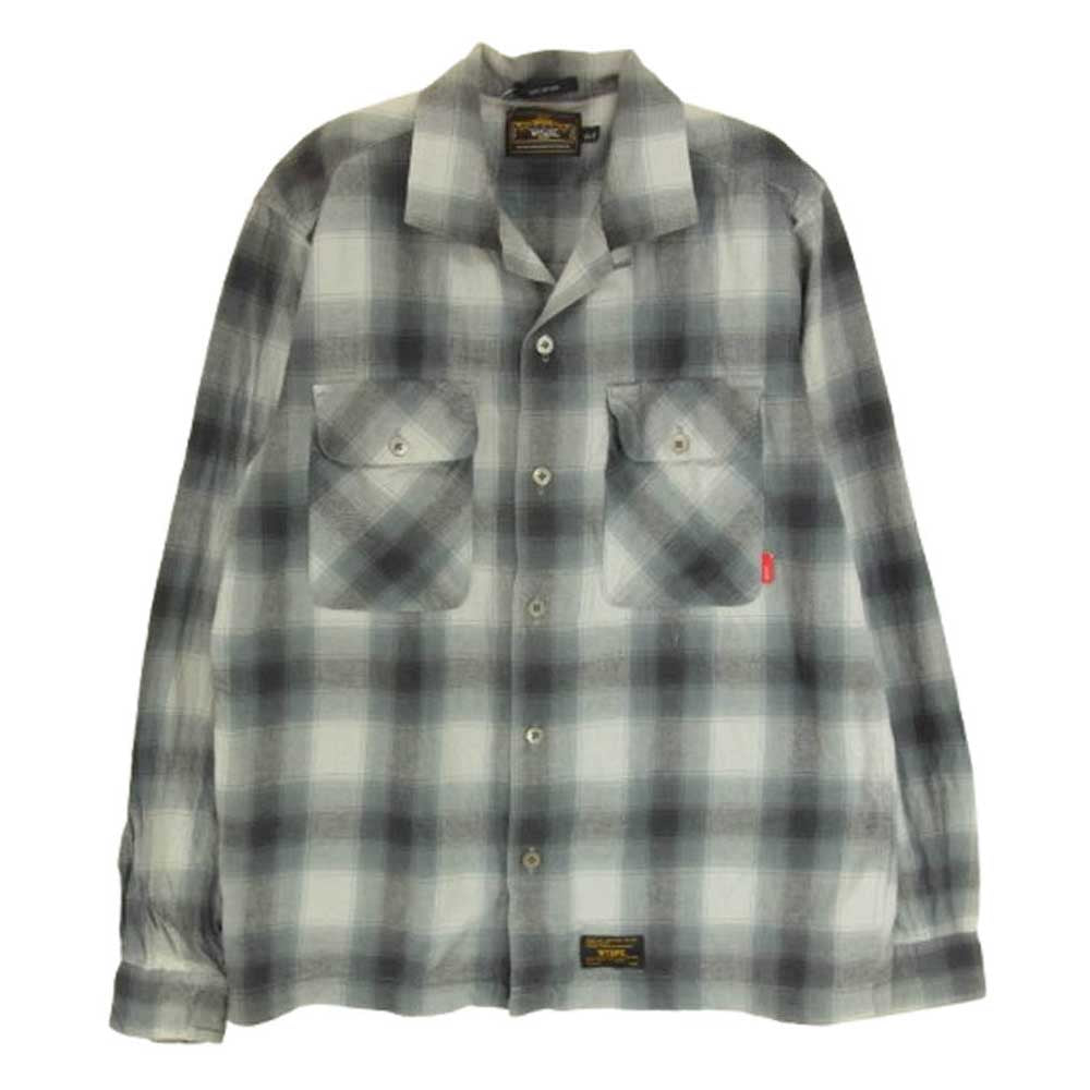 WTAPS ダブルタップス 12AW 122GWDT-SHM01 VATOS LS SHIRTS COTTON TEXTILE バトス テキスタイル オープンカラー オンブレ 長袖 チェック シャツ ブラック系 M【中古】