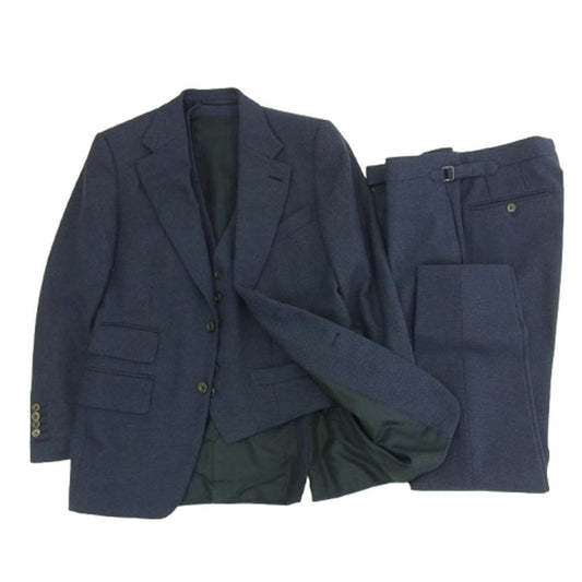 TOM FORD トムフォード 51A140 カシミヤ混 モヘア混ウール 3ピース シングルスーツ 2B 2ボタン テーラード ジャケット ベスト パンツ セットアップ ネイビー系 上下：48R【中古】