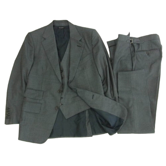 TOM FORD トムフォード 11AA40 シルク混 モヘア混ウール 3ピース シングルスーツ 2B 2ボタン テーラード ジャケット ベスト パンツ セットアップ グレー系 7-48R【中古】