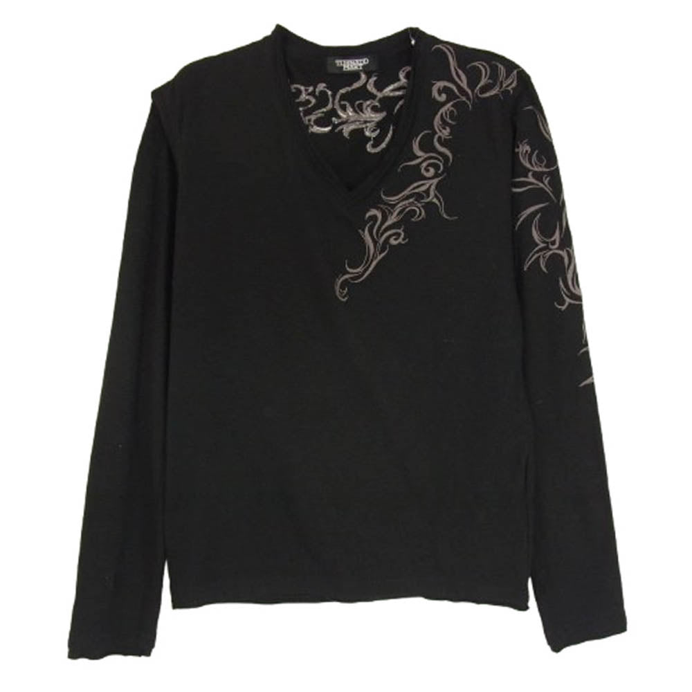 TORNADO MART トルネードマート TCS-9133 レイヤードデザイン 刺繍 Vネック 半袖 Tシャツ ブラック系 サイズ表記無【中古】