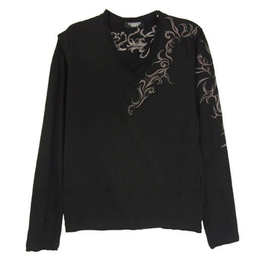 TORNADO MART トルネードマート TCS-9133 レイヤードデザイン 刺繍 Vネック 半袖 Tシャツ ブラック系 サイズ表記無【中古】