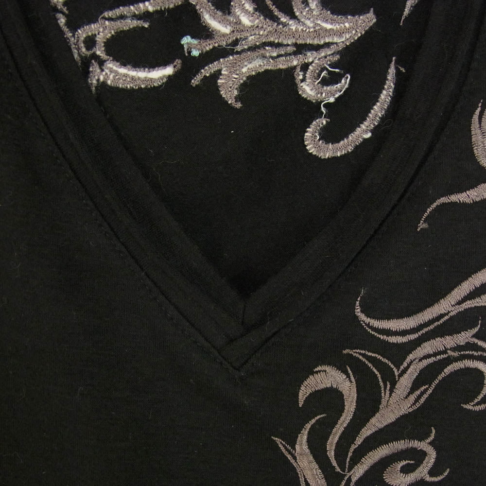 TORNADO MART トルネードマート TCS-9133 レイヤードデザイン 刺繍 Vネック 半袖 Tシャツ ブラック系 サイズ表記無【中古】