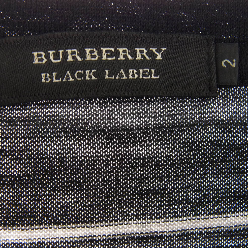 BURBERRY BLACK LABEL バーバリーブラックレーベル BMW22-118-09 Vネック ウール ボーダー ニット ブラック系 パープル系 2【中古】
