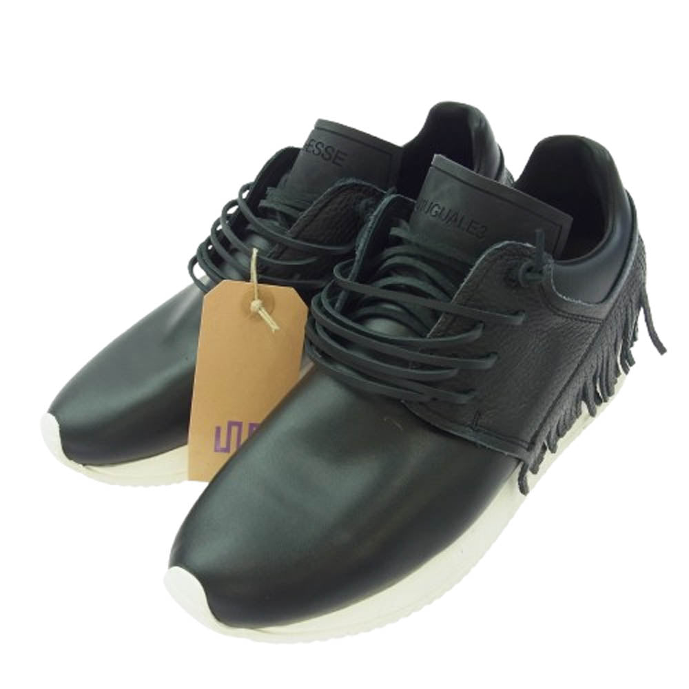 1piu1uguale3 ウノピュウノウグァーレトレ ESSEUTESSE TINY KICKS FRINGE エッセユーティーエッセ 別注 タイニーキックス フリンジ カーフレザー スニーカー ブラック系 実寸26cm【美品】【中古】