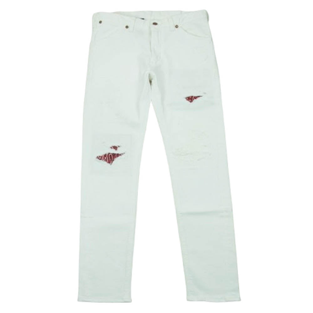 AKM エイケイエム WS0037 Wrangler ラングラー ダメージ加工 バンダナ柄 デニム パンツ 日本製 ホワイト系 M【中古】