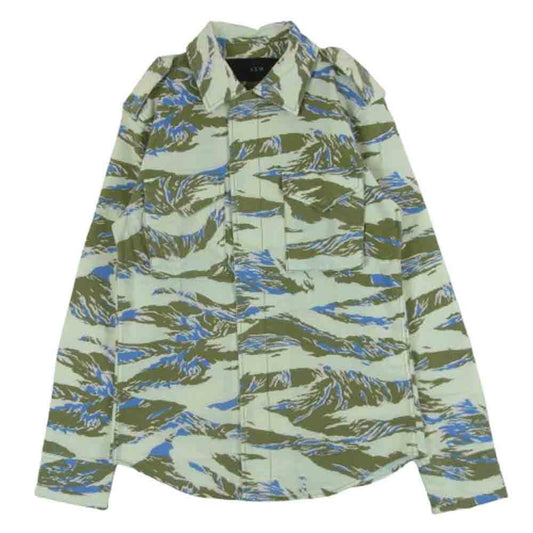 AKM エイケイエム S076 CNU100 グログラン タイガー カモ ジャケット 長袖 シャツ オフホワイト系 グリーン系 M【中古】