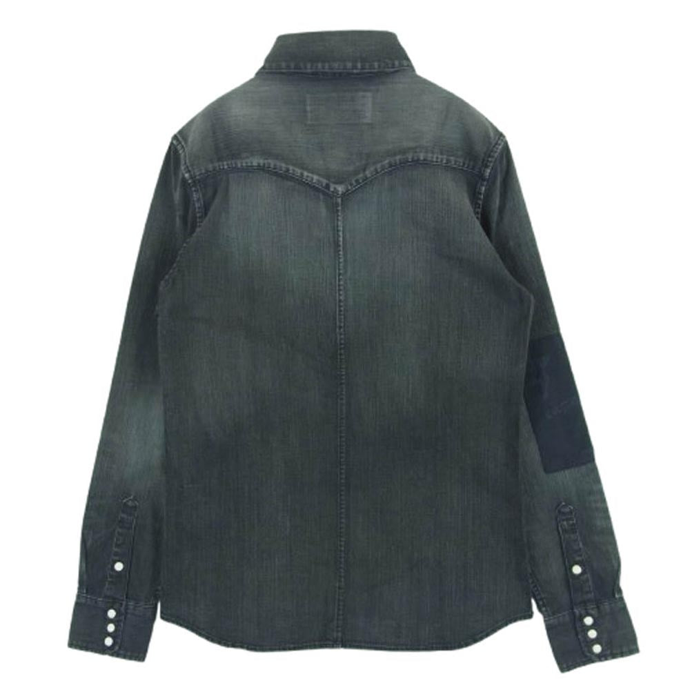 AKM エイケイエム S093 CNU111 PATCHWORK WESTERN パッチワーク デニム ウエスタン シャツ 長袖 グレー系 DN94 L【中古】