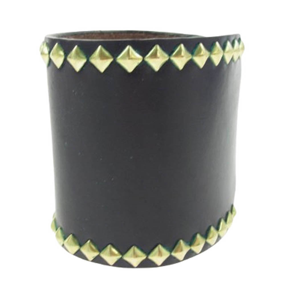 1piu1uguale3 ウノピュウノウグァーレトレ WOLF'S HEAD studs Bangle Wristband ウルフズヘッド レザースタッズ ブレスレット ブラック系【中古】
