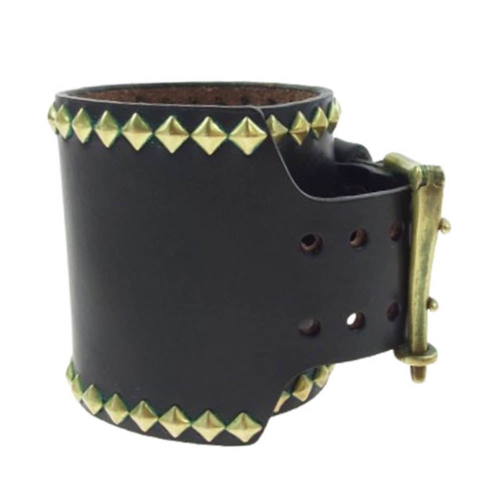 1piu1uguale3 ウノピュウノウグァーレトレ WOLF'S HEAD studs Bangle Wristband ウルフズヘッド レザースタッズ ブレスレット ブラック系【中古】