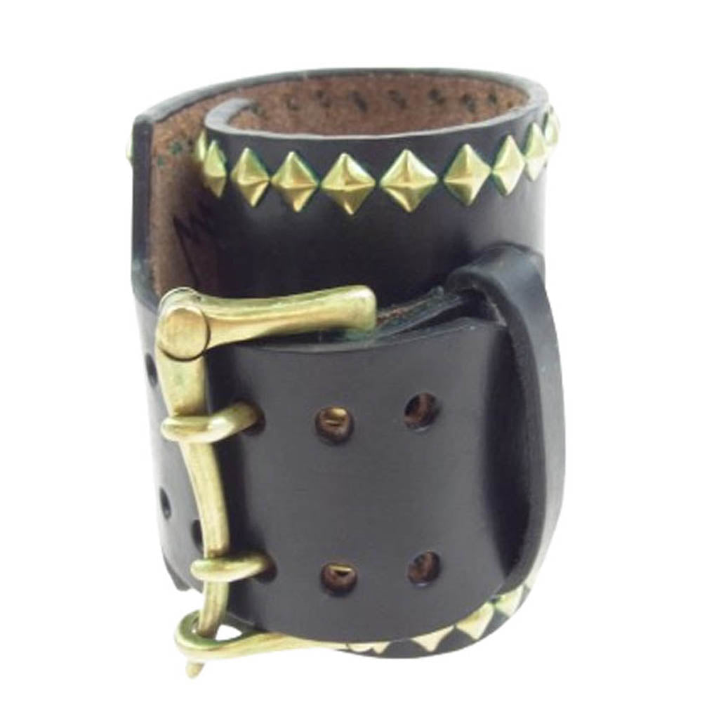 1piu1uguale3 ウノピュウノウグァーレトレ WOLF'S HEAD studs Bangle Wristband ウルフズヘッド レザースタッズ ブレスレット ブラック系【中古】