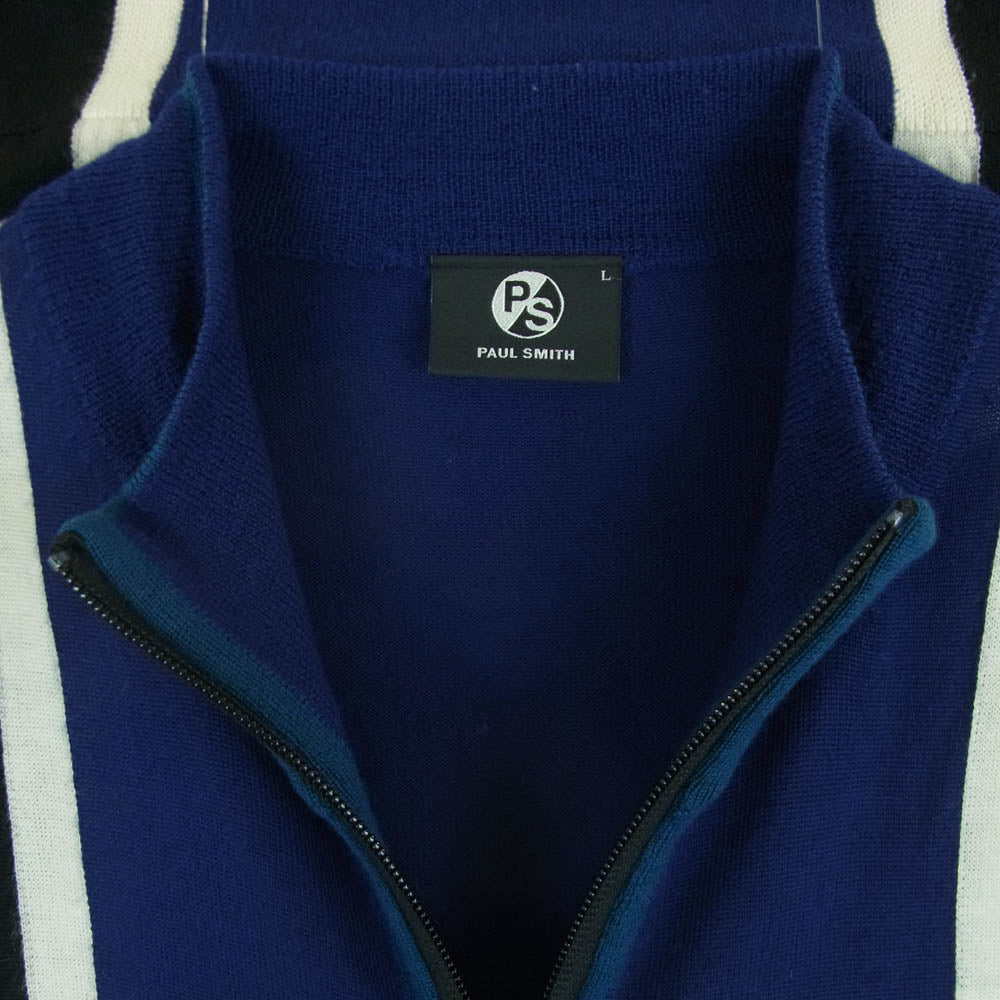 Paul Smith ポール・スミス ドライバーズ ニット フルジップ ウール カーディガン ブラック系 ブルー系 ホワイト系 L【中古】
