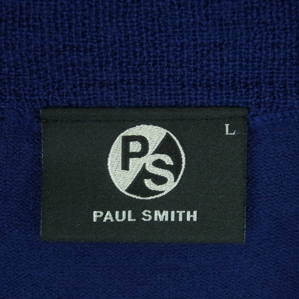 Paul Smith ポール・スミス ドライバーズ ニット フルジップ ウール カーディガン ブラック系 ブルー系 ホワイト系 L【中古】