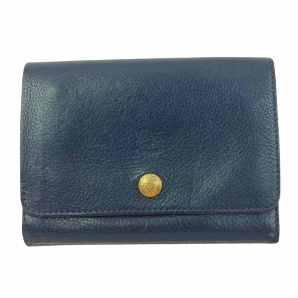 IL BISONTE イルビゾンテ 二つ折り レザー 財布 ウォレット ダークブルー系【中古】