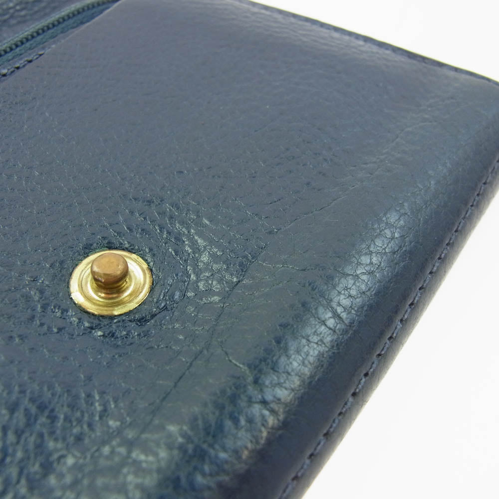 IL BISONTE イルビゾンテ 二つ折り レザー 財布 ウォレット ダークブルー系【中古】