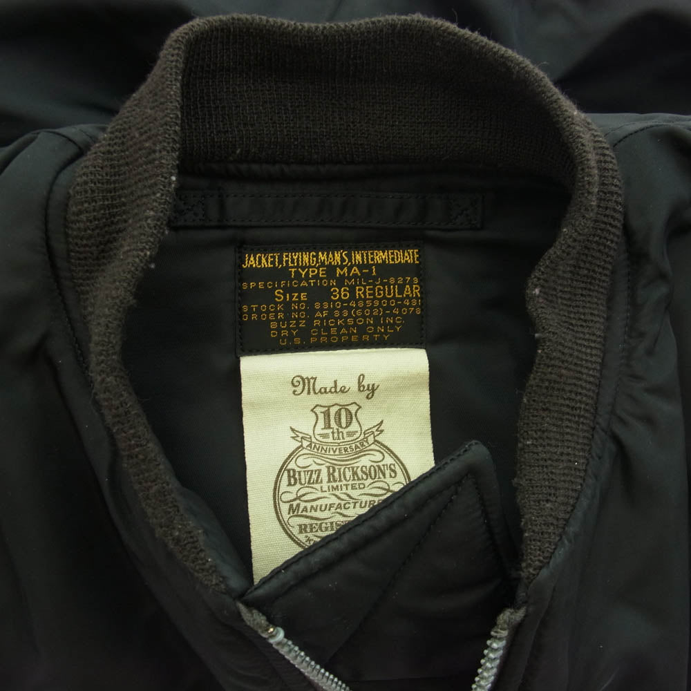 Buzz Rickson's バズリクソンズ BR10573 10周年 TYPE BLACK MA-1 フライトジャケット ブルゾン レギュラー ブラック系 36【中古】