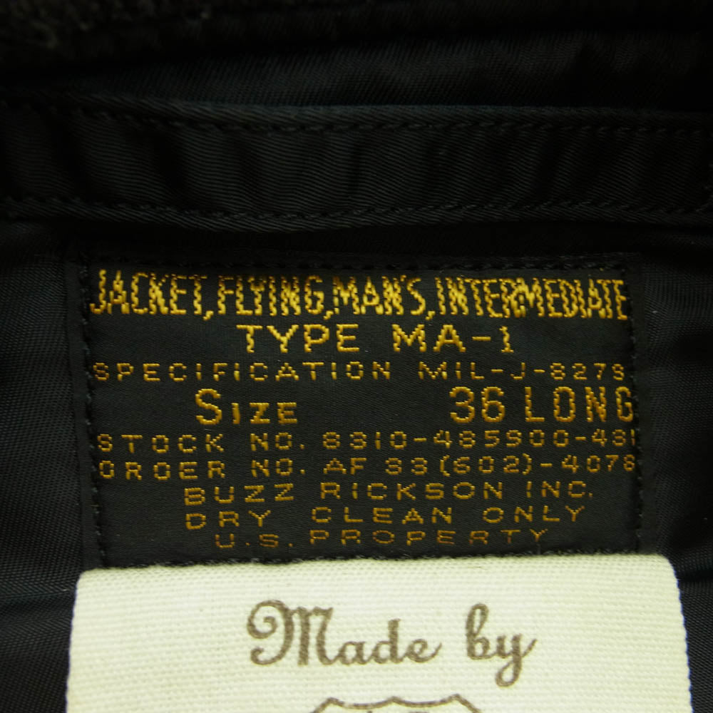 Buzz Rickson's バズリクソンズ BR10573 10周年 TYPE BLACK MA-1 フライトジャケット ブルゾン ロング ブラック系 36【中古】