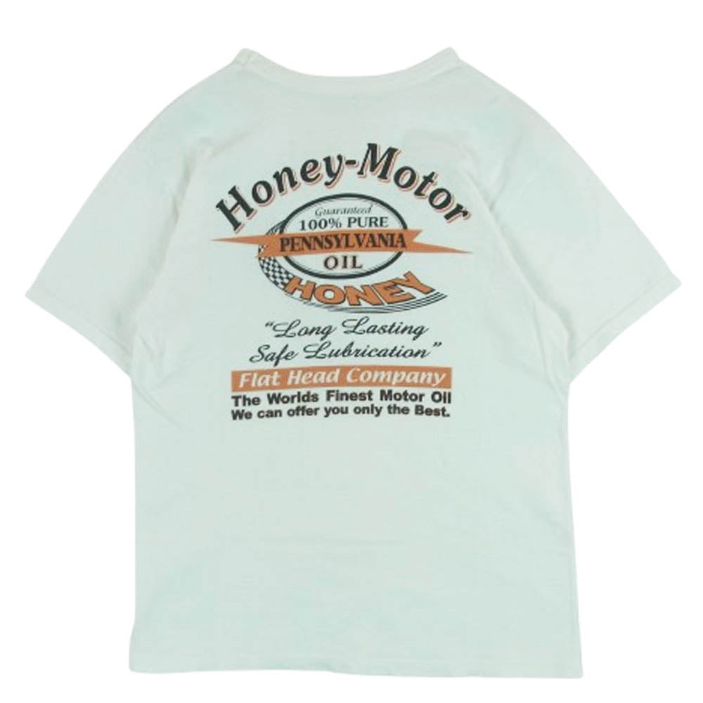 THE FLAT HEAD ザフラットヘッド HONEY MOTOR プリント 半袖 Tシャツ コットン 日本製 ホワイト系 38【中古】