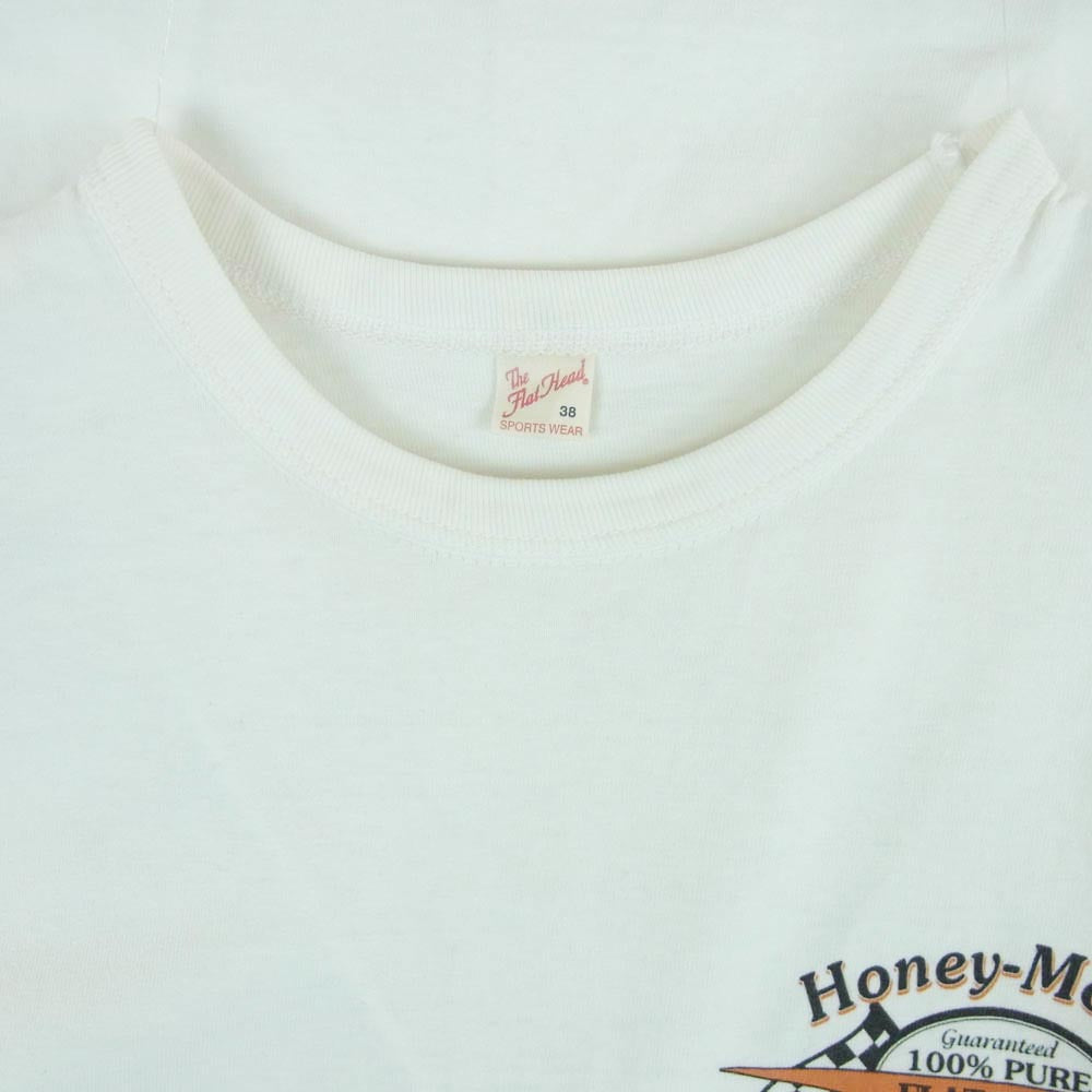 THE FLAT HEAD ザフラットヘッド HONEY MOTOR プリント 半袖 Tシャツ コットン 日本製 ホワイト系 38【中古】