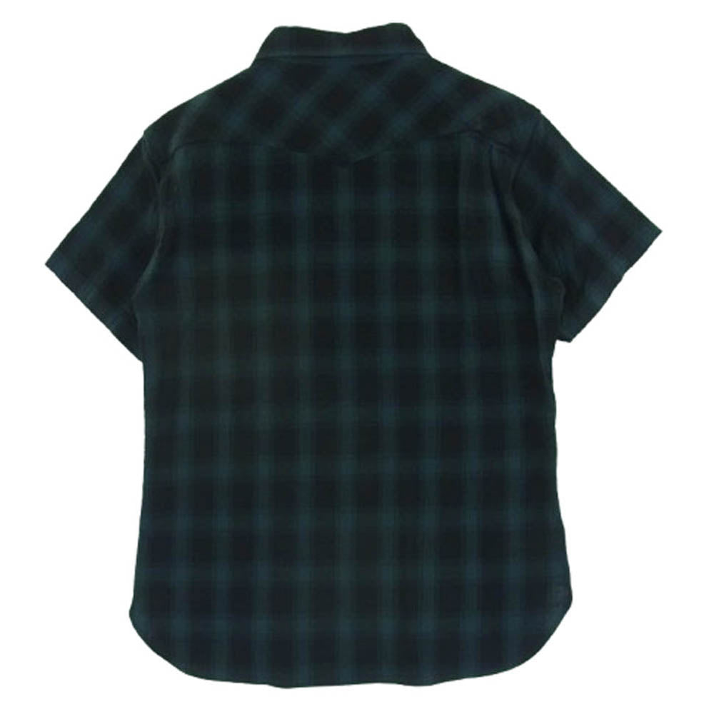 デラックスウエア チェック 半袖 ウエスタン シャツ コットン 日本製 グリーン系 XS【美品】【中古】