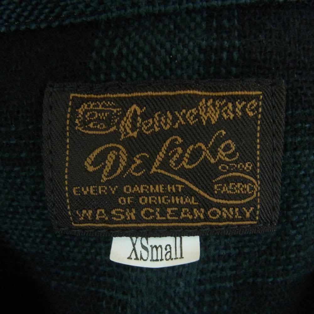 デラックスウエア チェック 半袖 ウエスタン シャツ コットン 日本製 グリーン系 XS【美品】【中古】