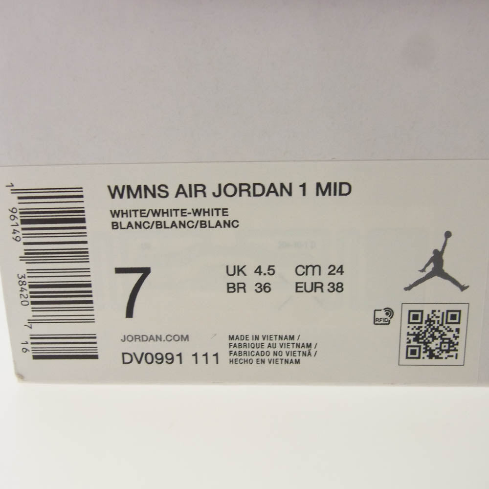 NIKE ナイキ DV0991-111 Air Jordan 1 Mid Triple White エアジョーダン1 ミッド トリプルホワイト スニーカー ホワイト系 24cm【極上美品】【中古】